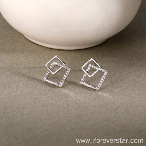 Silver 925 Square Earrings Big Statement Earrings